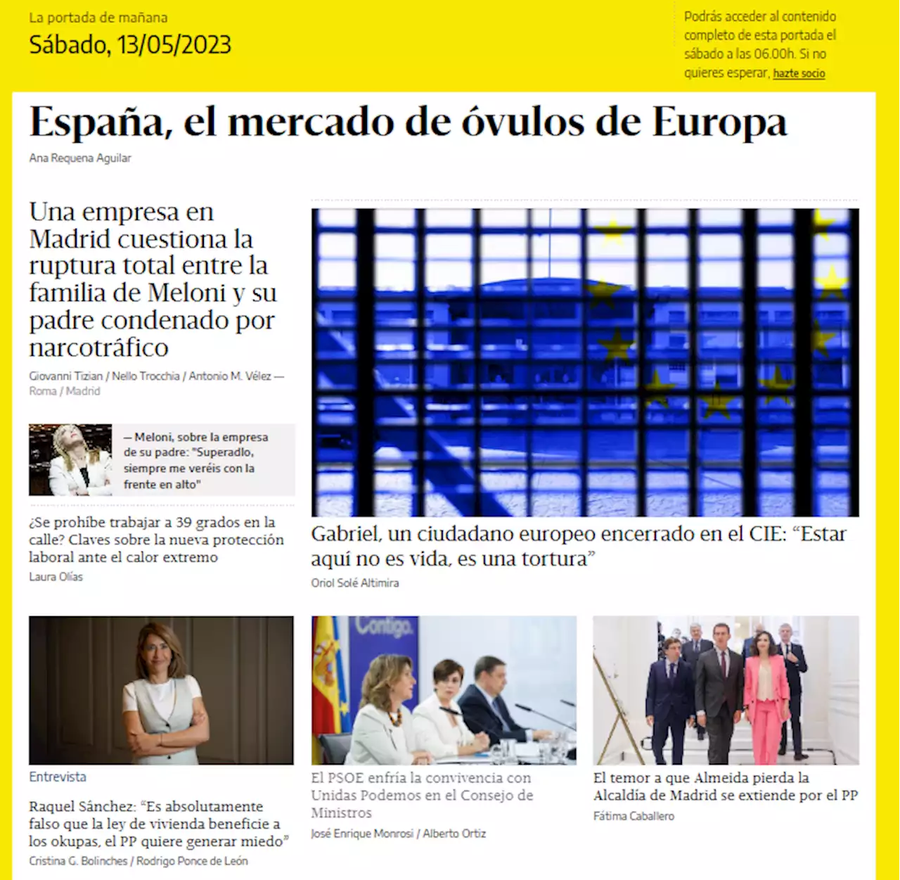 La portada del 13 de mayo de 2023 - elDiario.es