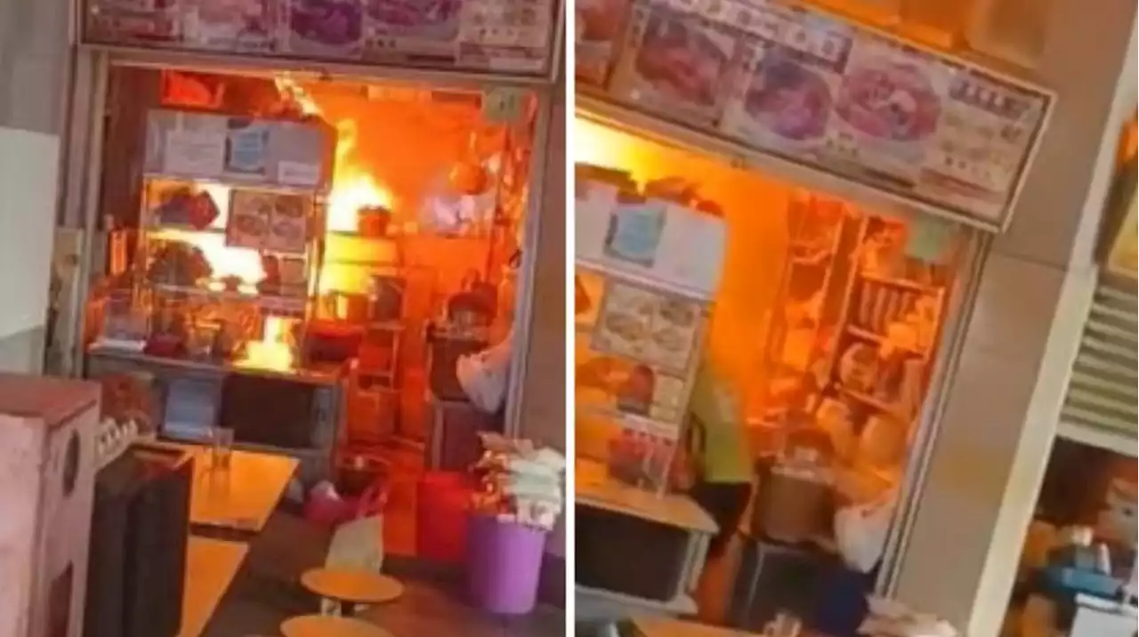 Fire erupts at fish soup stall within Marsiling food centre, leaving one person with burns - Singapore News