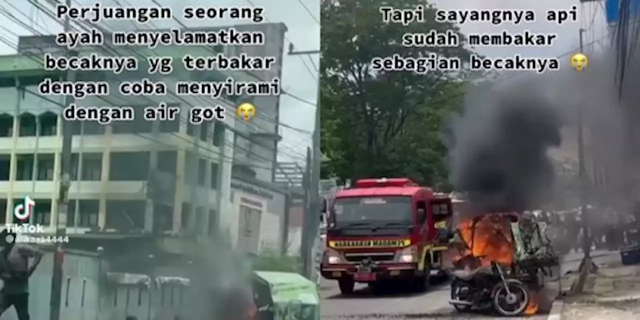 Viral Tukang Becak Padamkan Api di Becaknya dengan Air Got, Bikin Sedih | merdeka.com