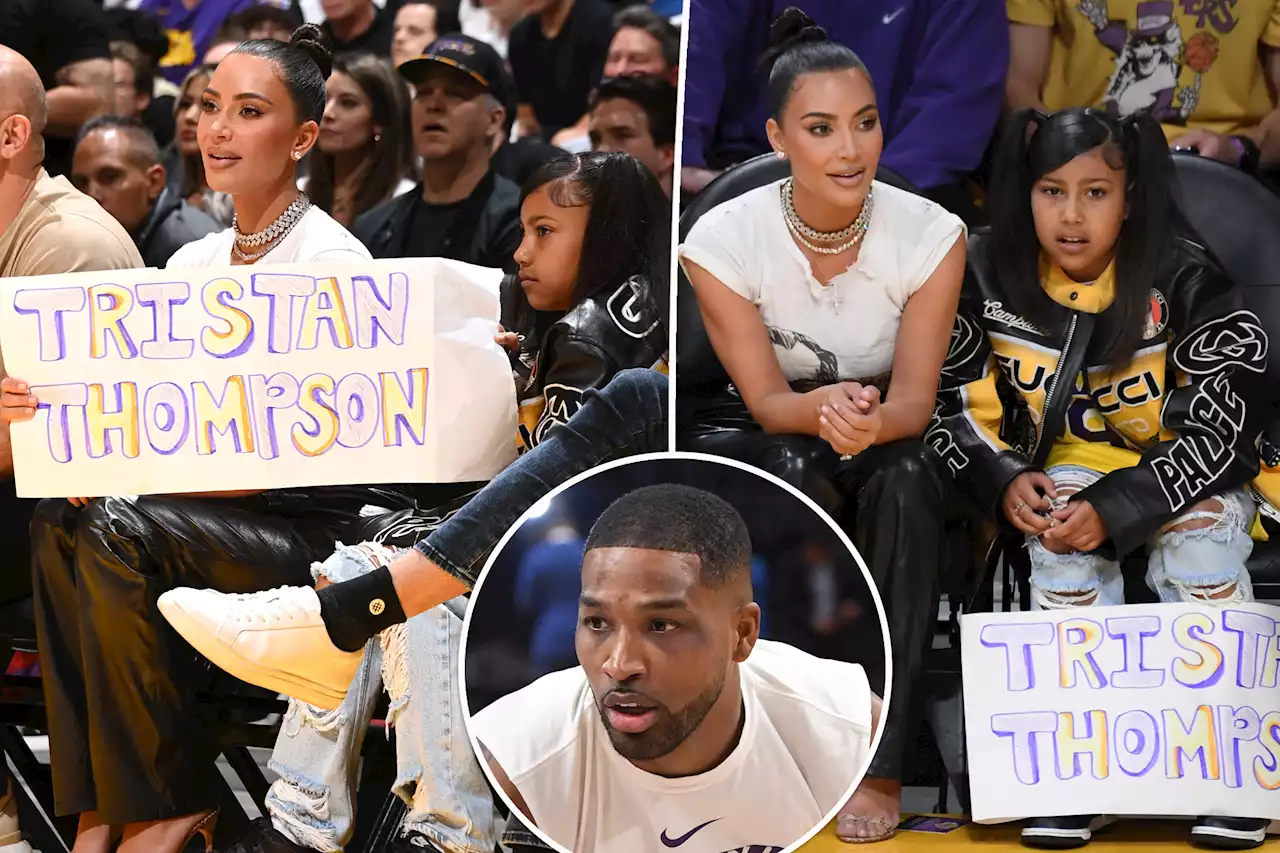 Kim Kardashian, North West cheer on ‘cheater’ Tristan Thompson with homemade sign