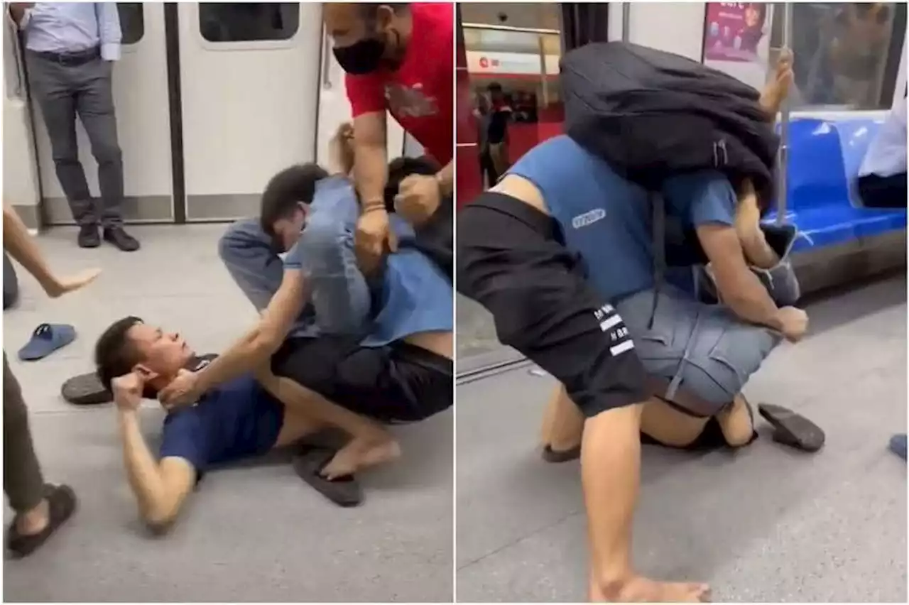 Two men arrested after fighting on MRT train