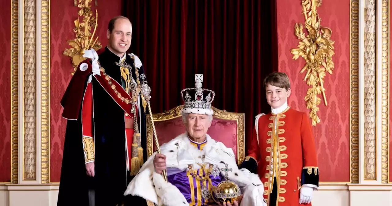 King Charles poses with son Prince William and grandson Prince George in new coronation portrait