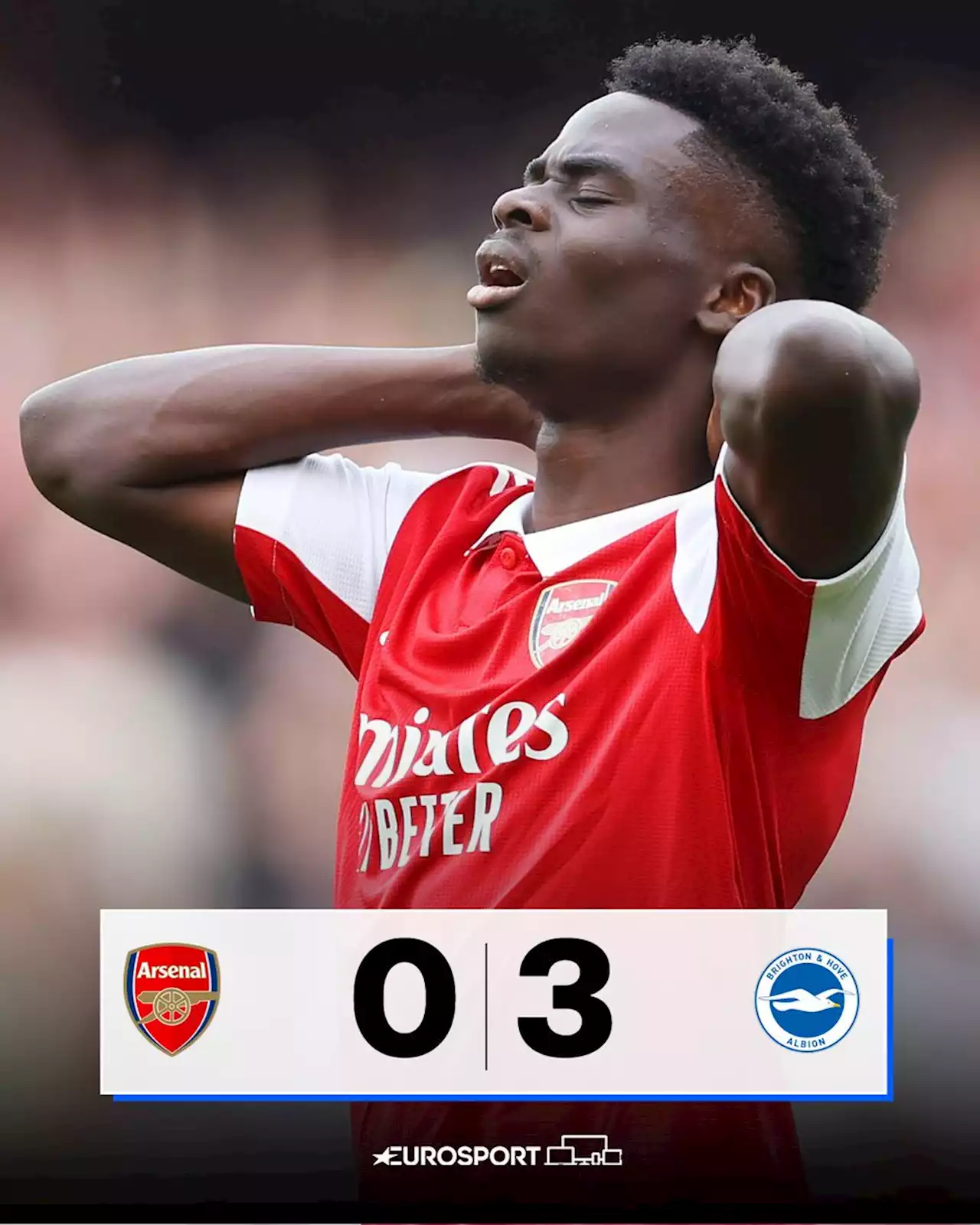 Arsenal s'incline largement à domicile face à Brighton (0-3), Manchester City à un pas du titre en Premier League