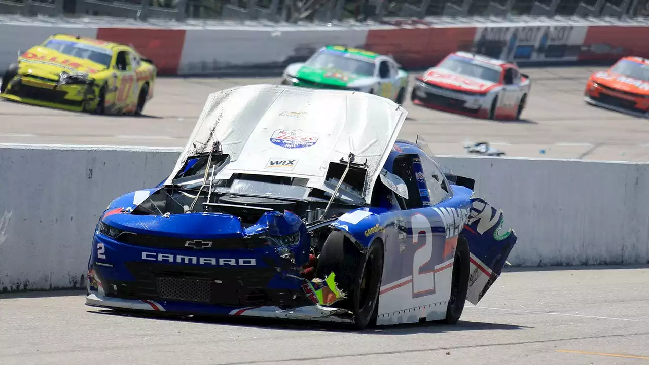 Sheldon Creed's hood pops up after crash at Darlington; Kyle Larson edges John Hunter Nemechek for victory