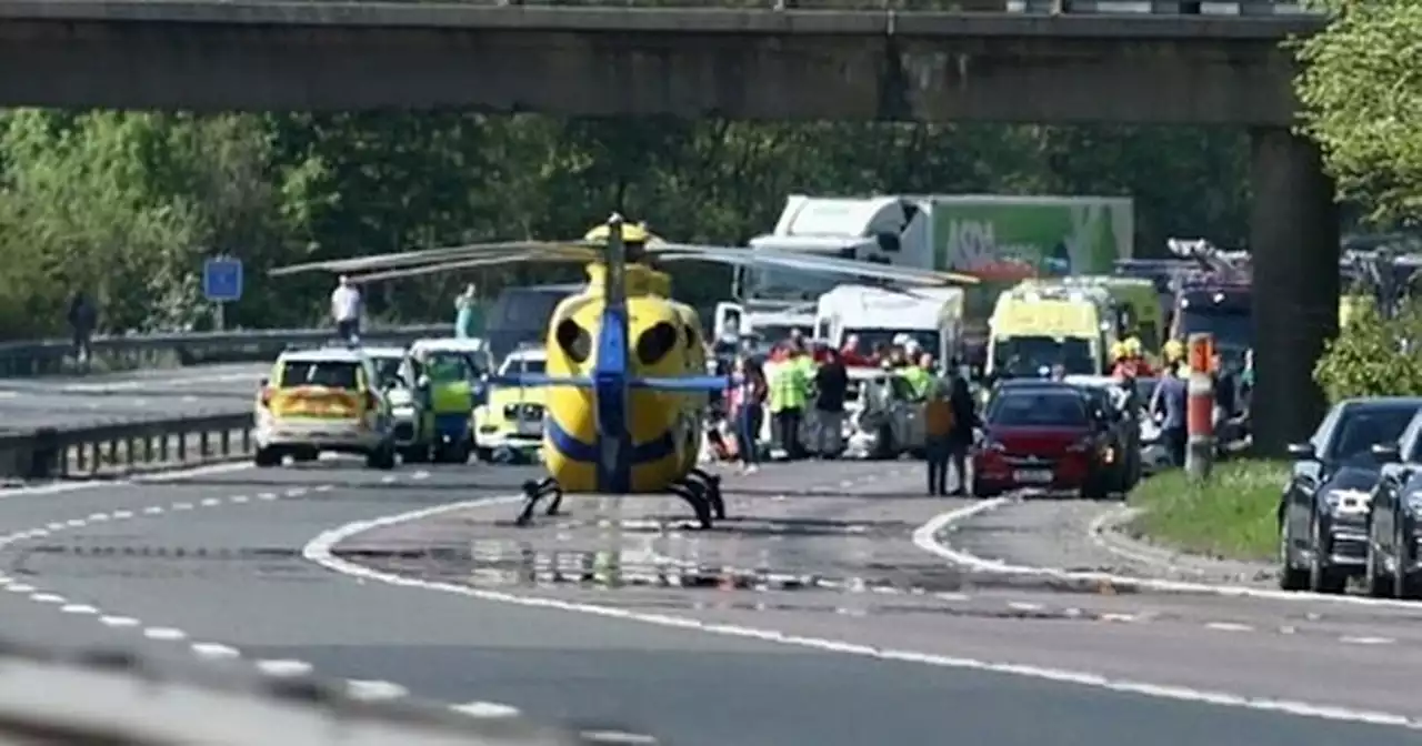 Woman and three children in hospital with serious injuries after major M66 crash