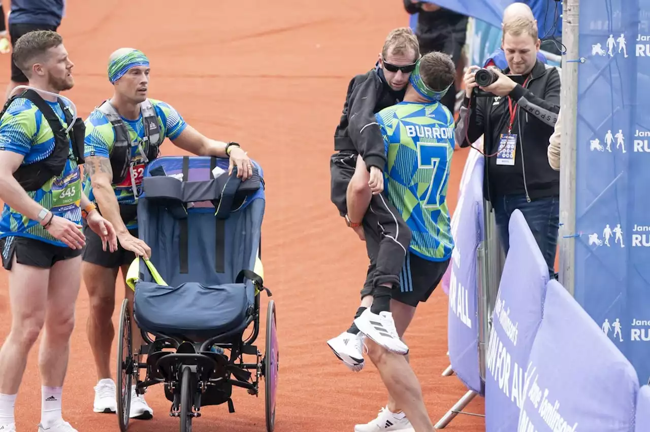 Watch moment Kevin Sinfield carries Rob Burrow over finish line at his marathon