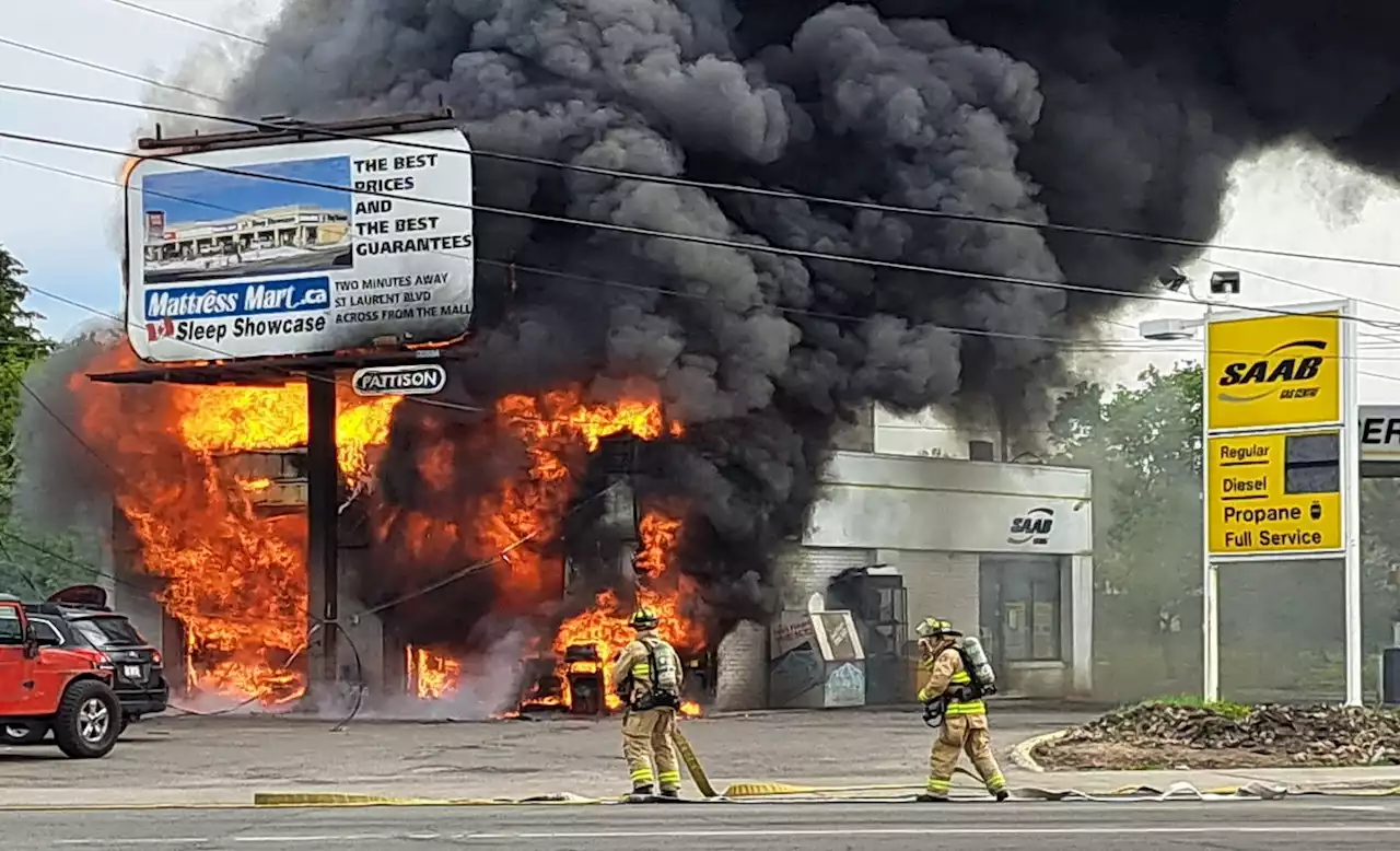 Firefighters respond to gas station fire on Cyrville Road Monday