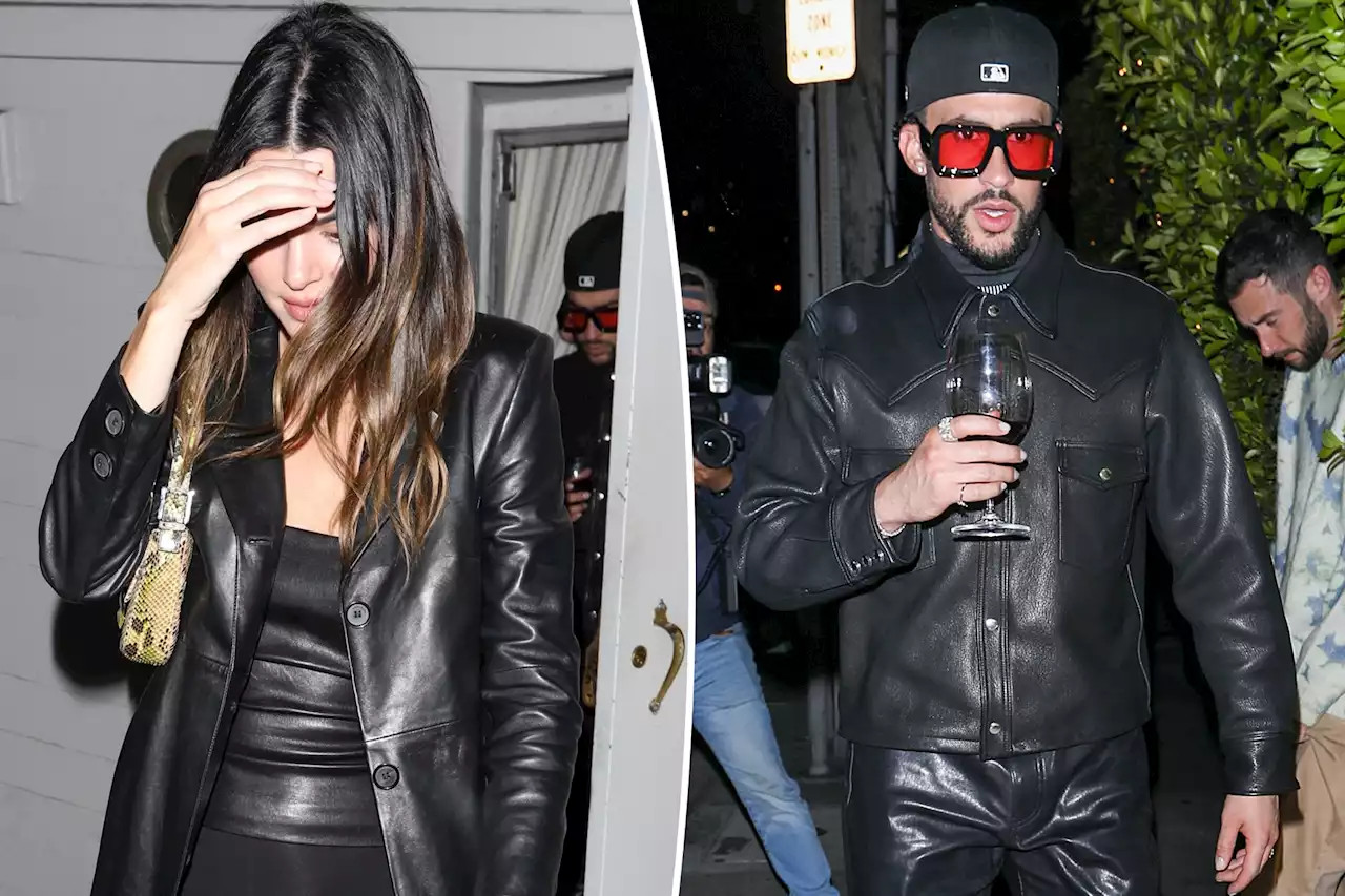 Kendall Jenner and Bad Bunny match in black leather for date night