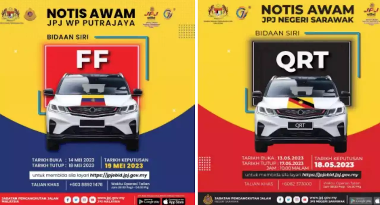 JPJ eBid: FF and QRT number plates up for bidding - paultan.org