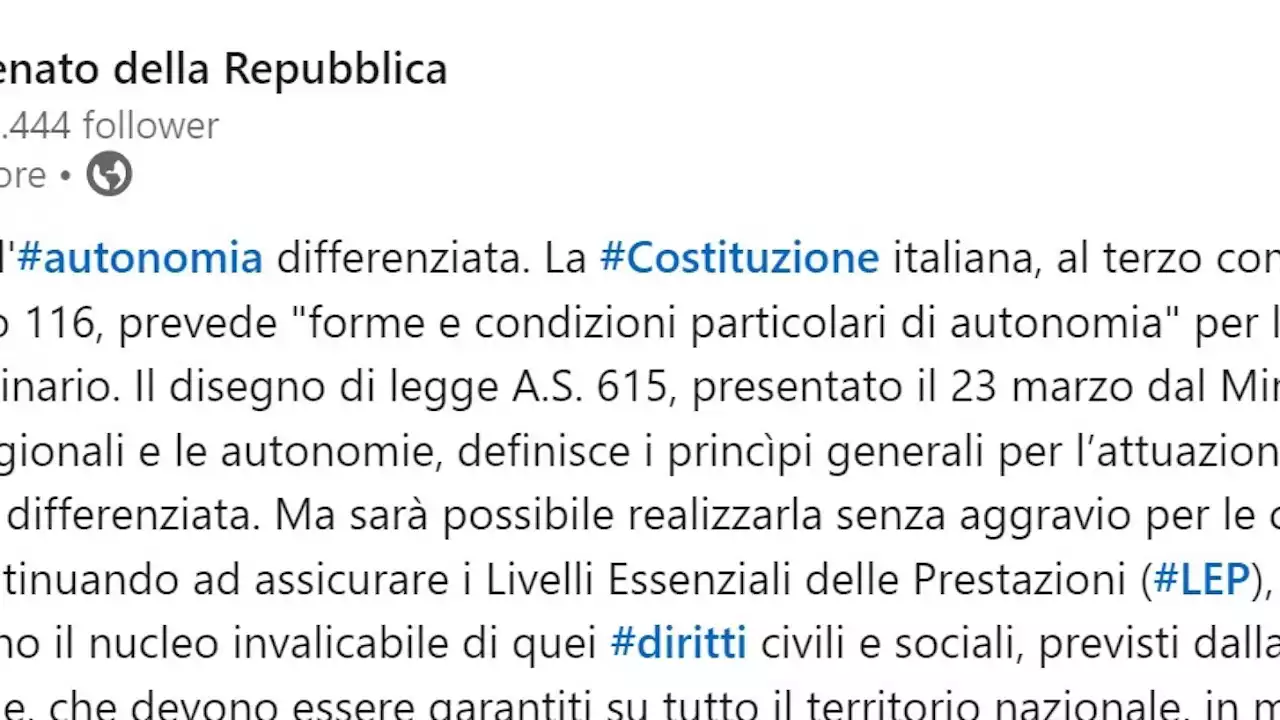 Il Senato (ma solo su LinkedIn) boccia l’Autonomia differenziata: “Disuguaglianze in aumento” (di L. Bianco)