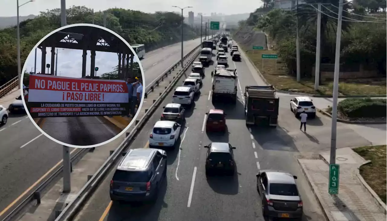 Gigantesco trancón en la Vía al Mar: protesta en Papiros contra el cobro del peaje