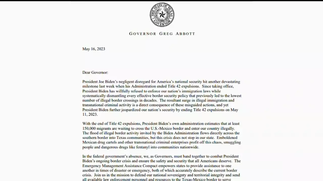 Gov. Greg Abbott Sends Letters to Other Governors, Asks Them to Send Law Enforcement to Border