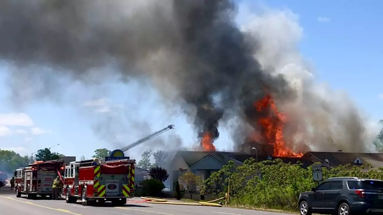 Route 1 Bypass Shut Down as Large Fire Burns at Kittery, Maine, Hotel