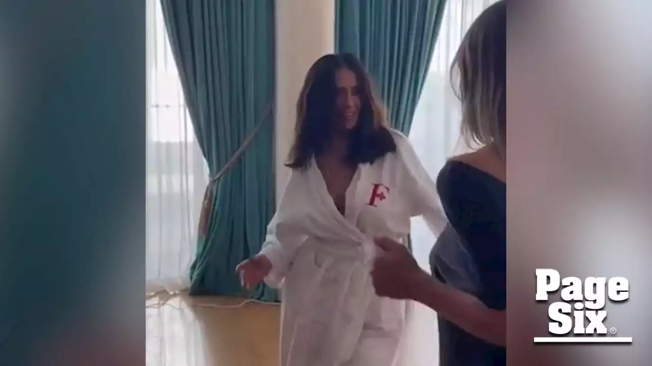 Salma Hayek suffers major wardrobe malfunction while dancing in bathrobe | Page Six Celebrity News