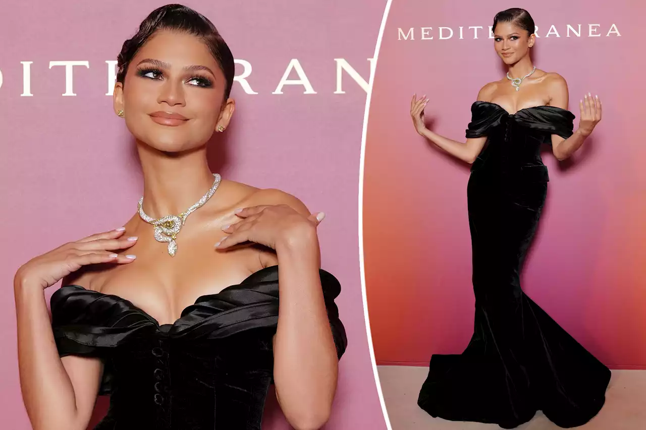 Zendaya dazzles in off-the-shoulder velvet dress at Bulgari Venice party