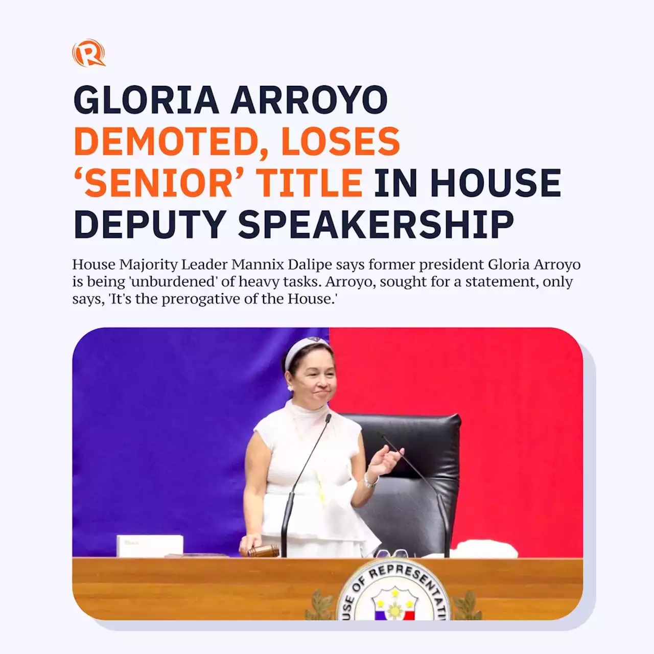 Gloria Arroyo demoted, loses ‘senior’ title in House deputy speakership