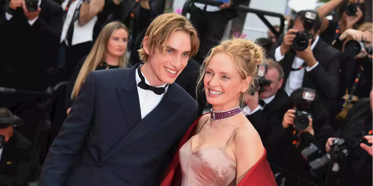 Uma Thurman walks the red carpet at Cannes Film Festival with her son