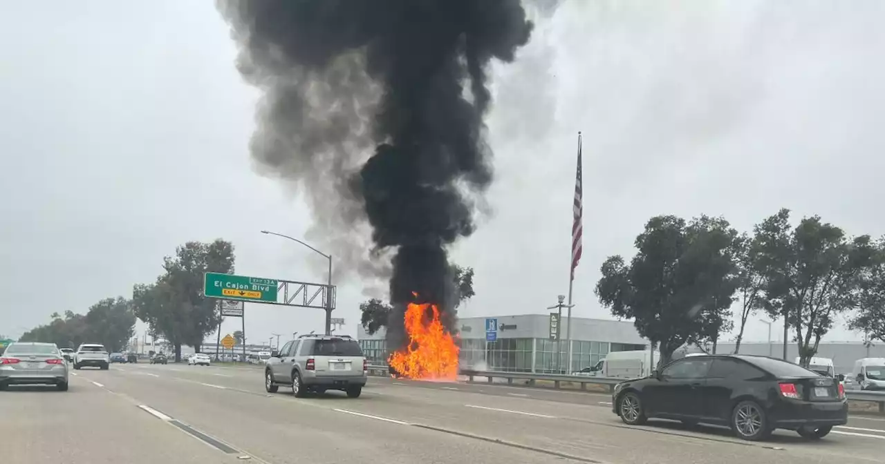 SUV catches fire on shoulder of westbound I-8 in La Mesa