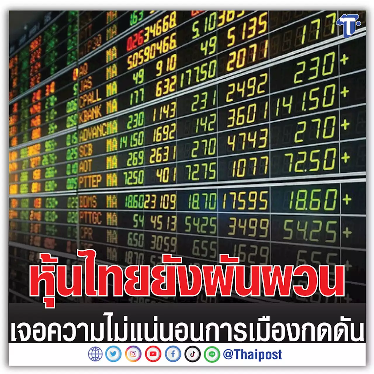 หุ้นไทยยังผันผวนเจอความไม่แน่นอนการเมืองกดดัน