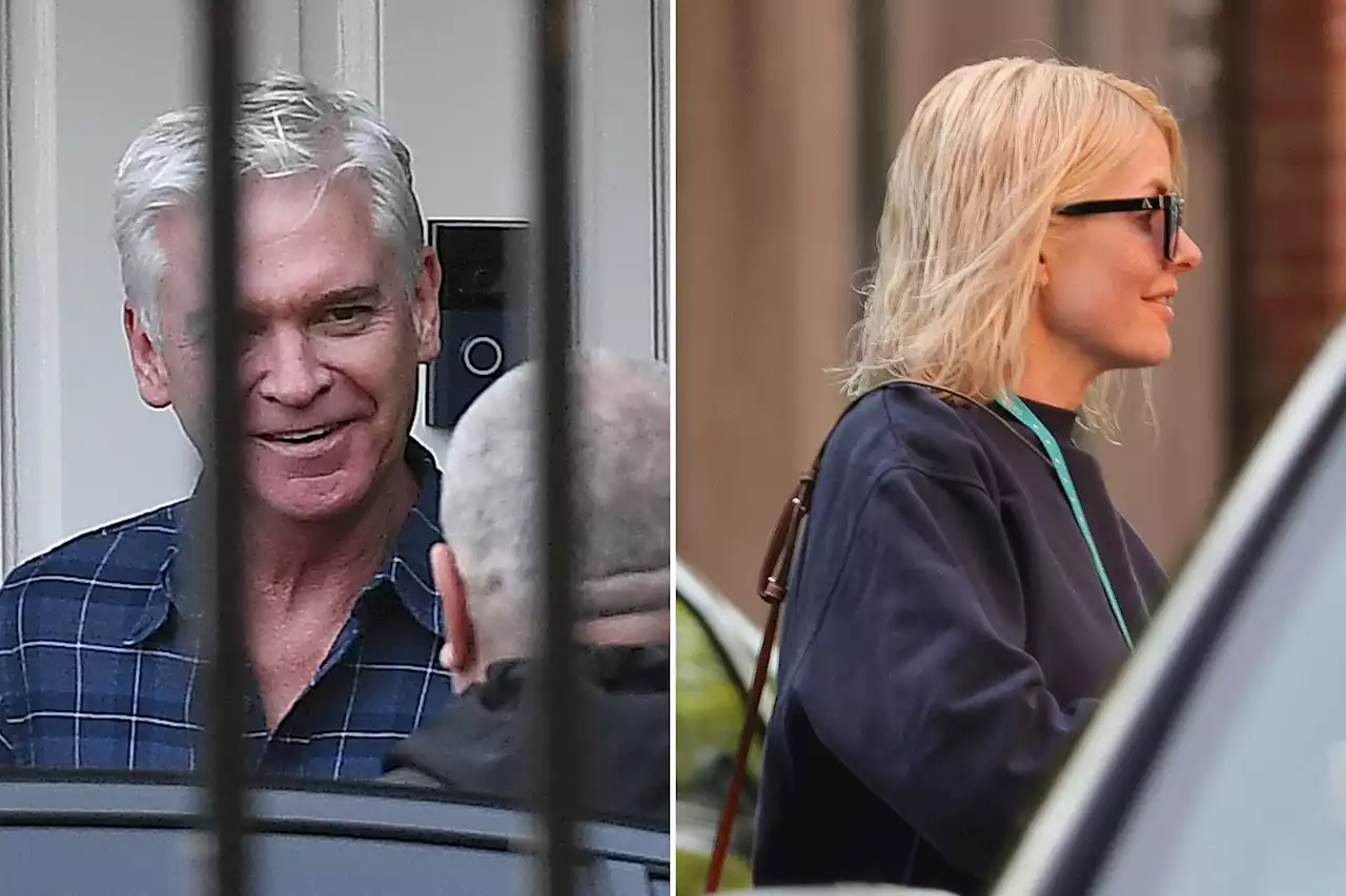 Holly Willoughby and Phillip Schofield grin and bear it as they head to work