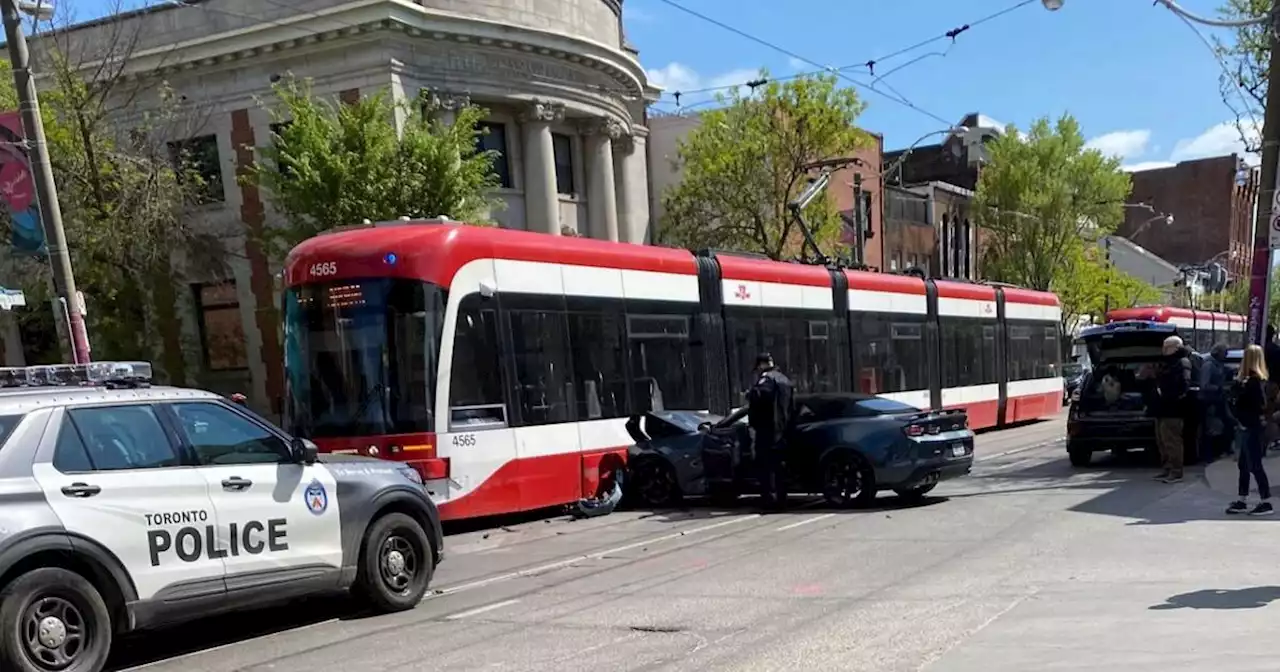 Sports car crashes into TTC streetcar in Toronto during busy commute