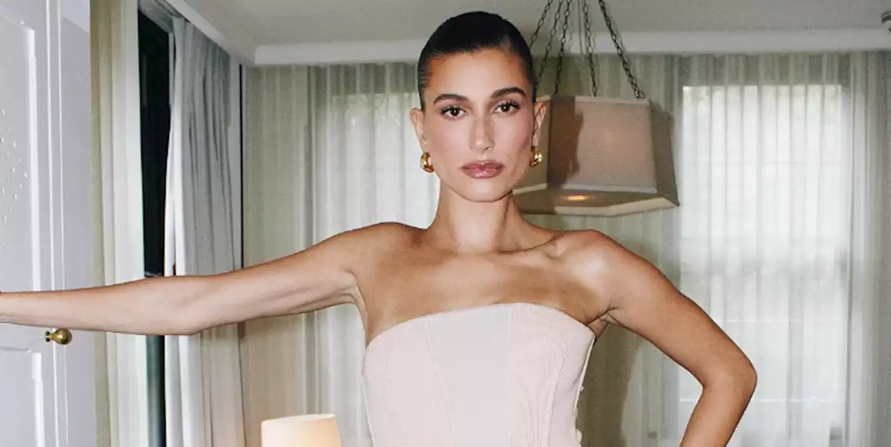 Hailey Bieber’s Corset Included Suspenders That Held Up Her Skirt