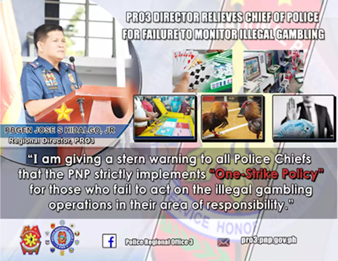 Police chief in Central Luzon relieved over illegal gambling