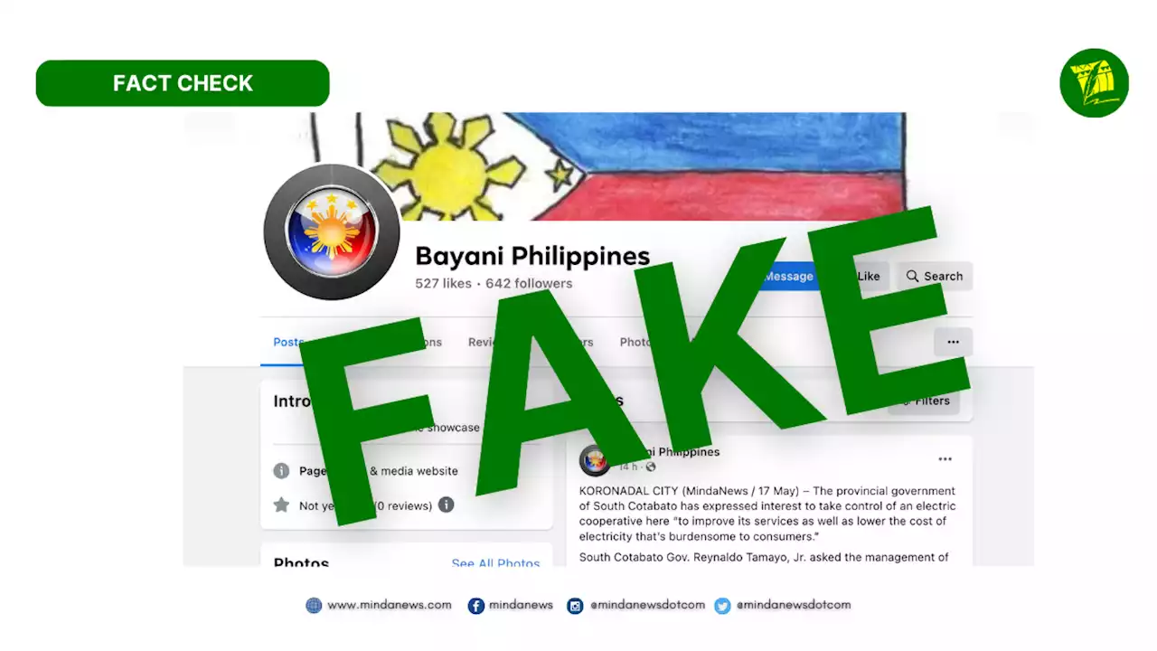 FACT CHECK: MindaNews deplores FB page Bayani Philippines for unauthorized publication