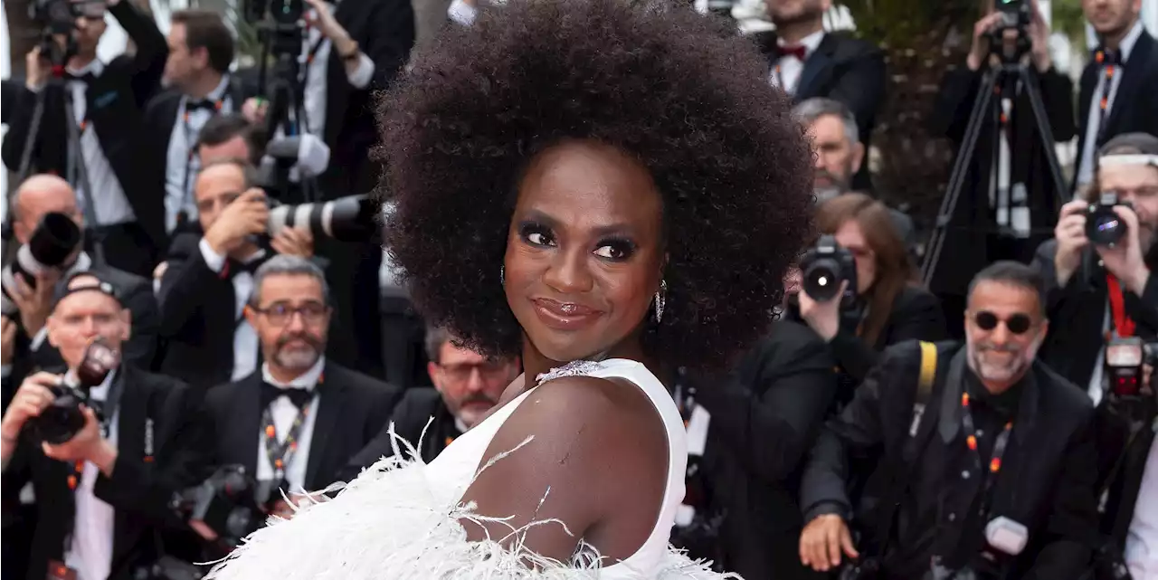 Viola Davis stuns in a dramatic feathered dress on the red carpet at Cannes