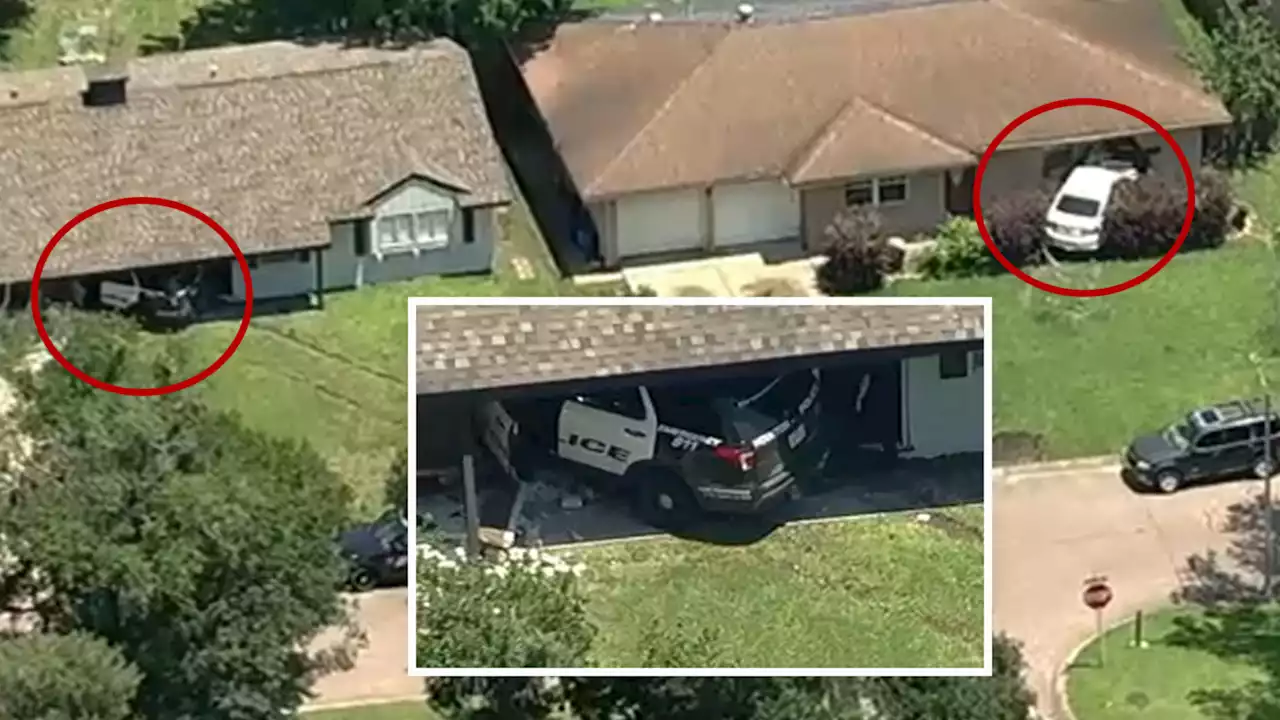 Police chase ends when cruiser, suspect vehicle crash into neighboring Houston, TX homes | Video