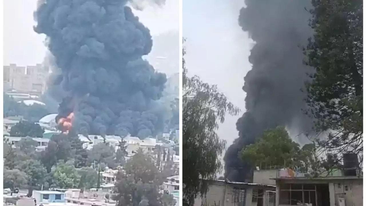 Incendio en Ecatepec consume fábrica de pintura en la zona de San Pedro Xalostoc