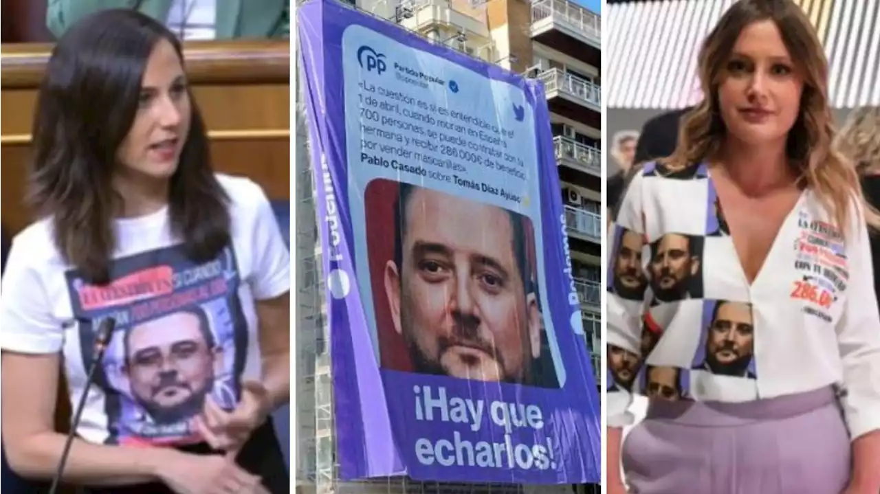 Una enorme lona con la cara del hermano de Ayuso en el centro de Madrid, lo último de la campaña de Podemos para el 28M