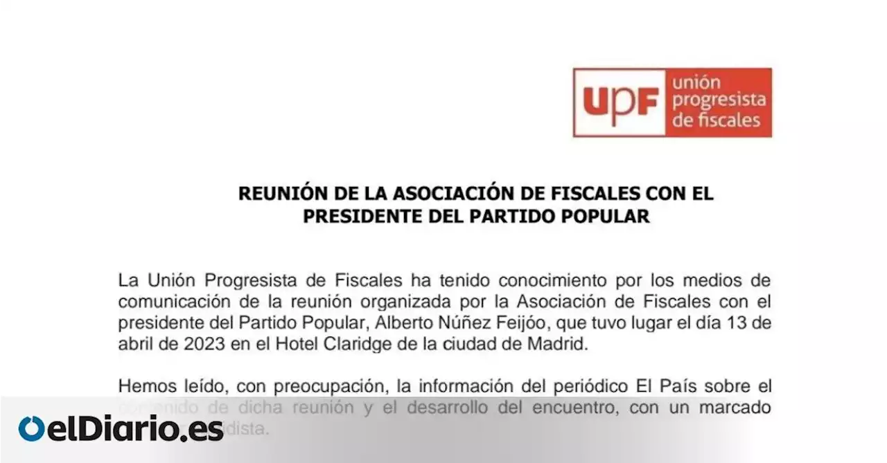 Los fiscales progresistas critican el 'carácter partidista' de la reunión secreta de Feijóo con los fiscales conservadores