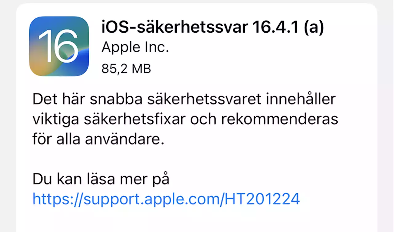 Apple släpper ny snabb säkerhetsuppdatering