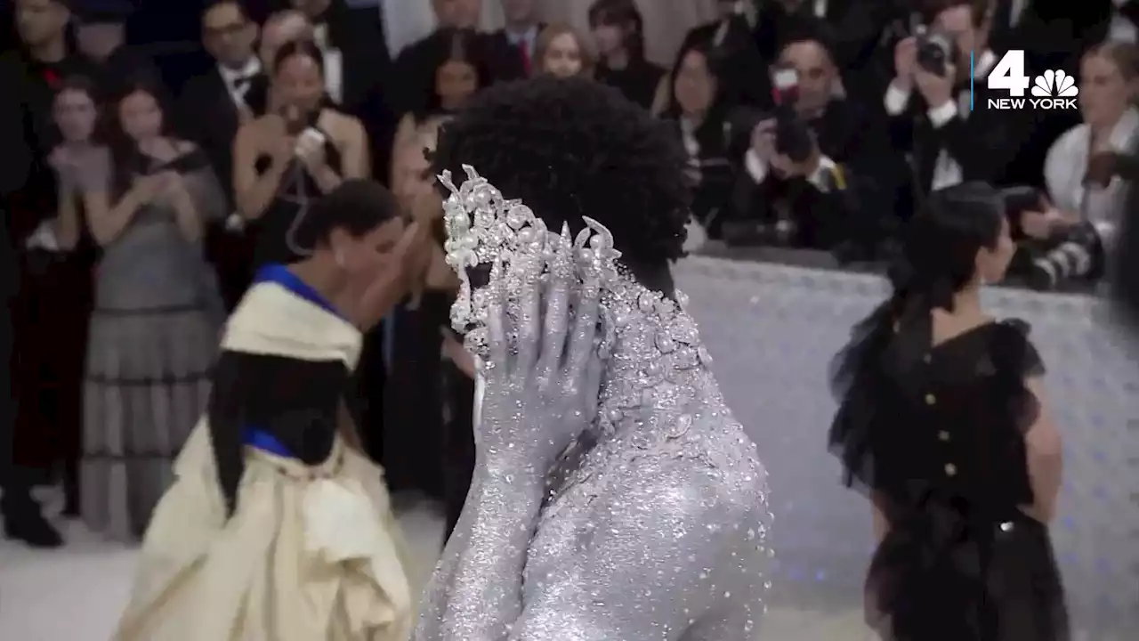 Lil Nas X Arrives at Met Gala 2023 Covered Head to Toe in Crystals