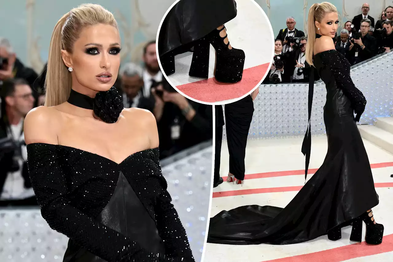 Paris Hilton makes Met Gala 2023 red carpet debut in a black leather gown