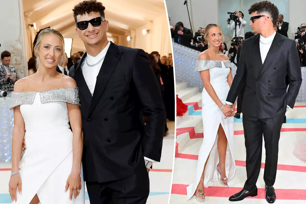 Patrick and Brittany Mahomes match in black-and-white looks at the 2023 Met Gala