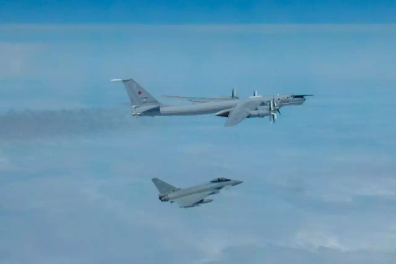 Moment RAF Typhoons intercept Russian spy plane flying close to UK air space