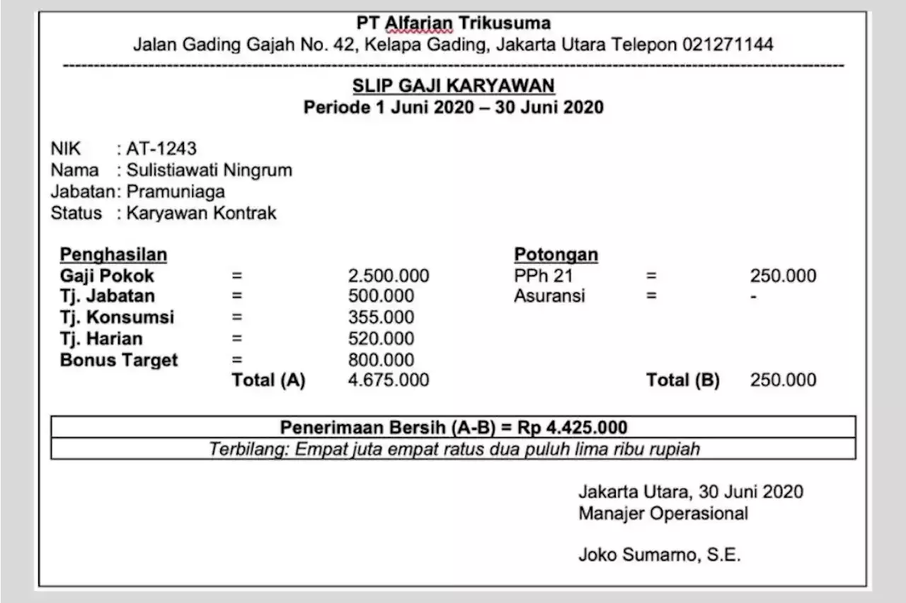 Contoh Slip Gaji Karyawan Format Lengkap Dan Aplikasi Membuatnya 9689