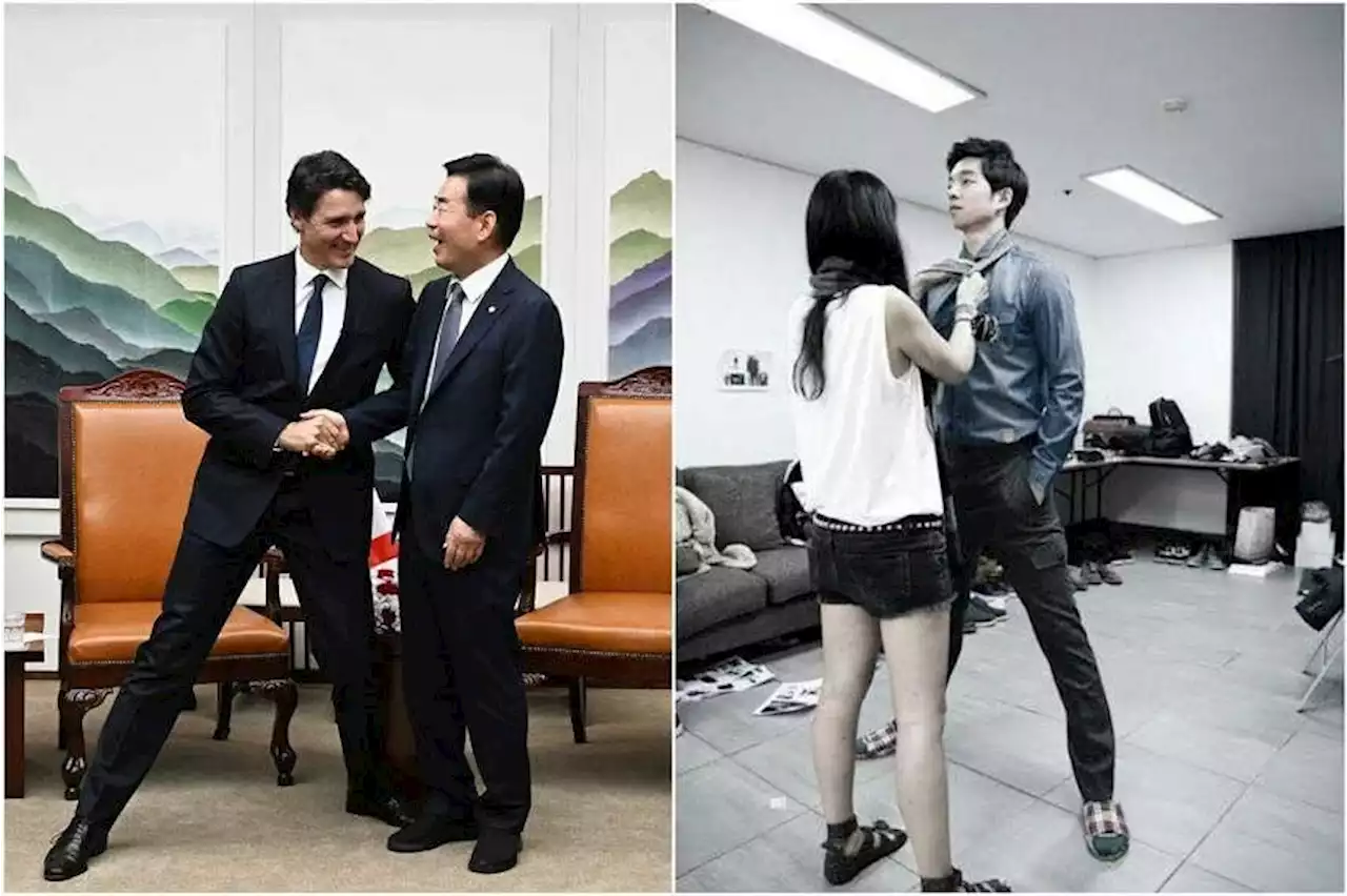 What is the ‘manner legs’ pose that Canadian PM Trudeau did in South Korea?