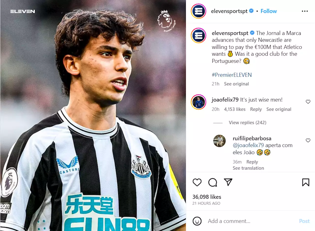 Chelsea star Joao Felix offers sarcastic response to Newcastle rumours on Instagram