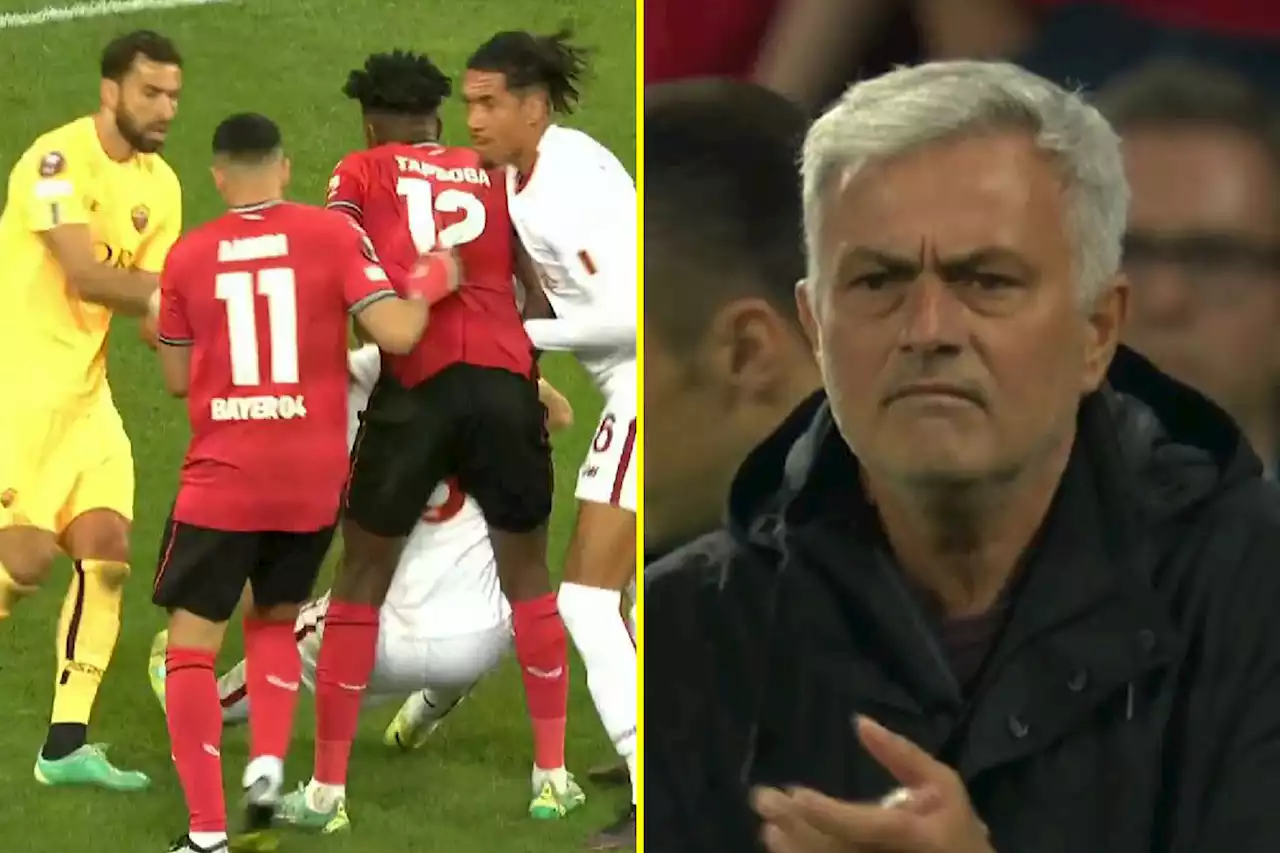 Mourinho seen celebrating gamesmanship from ex-Man United duo in Roma win