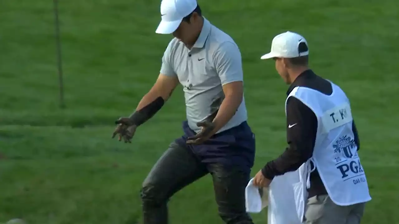 Golf Star Tom Kim Gets Covered In Mud In Wild Search For Ball At PGA Championship