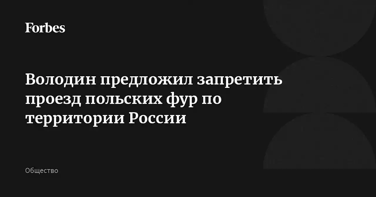 Володин предложил запретить проезд польских фур по территории России