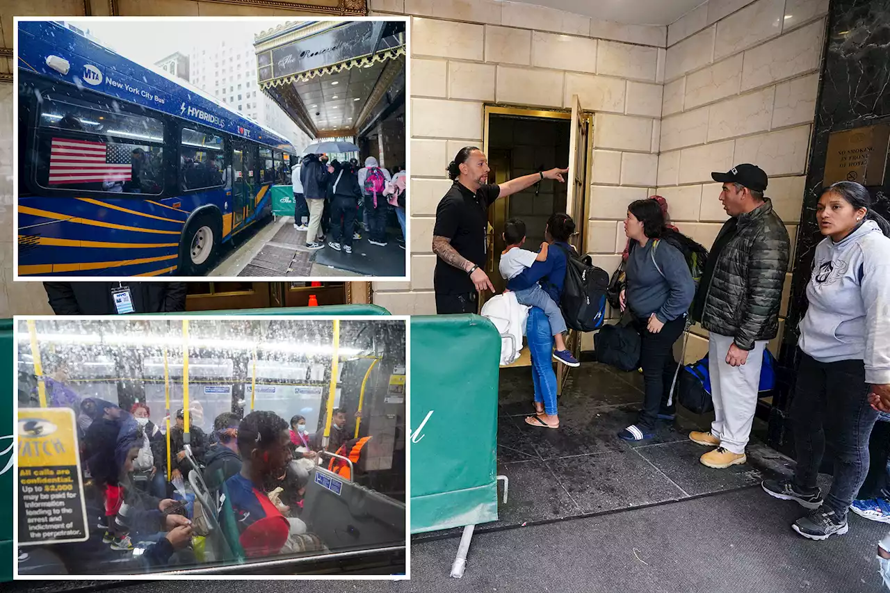 More busloads of migrants arrive at NYC’s historic Roosevelt Hotel