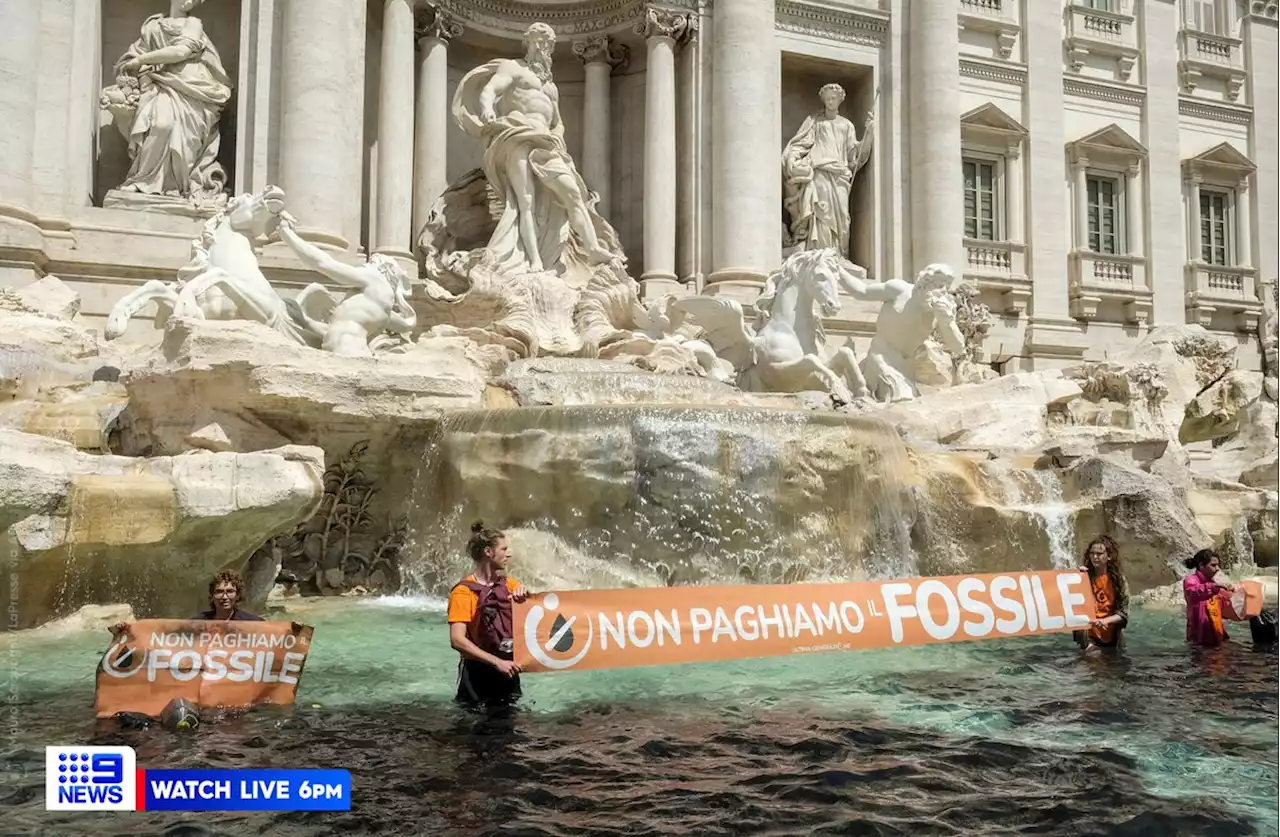 Climate change activists turn Italy's Trevi Fountain black