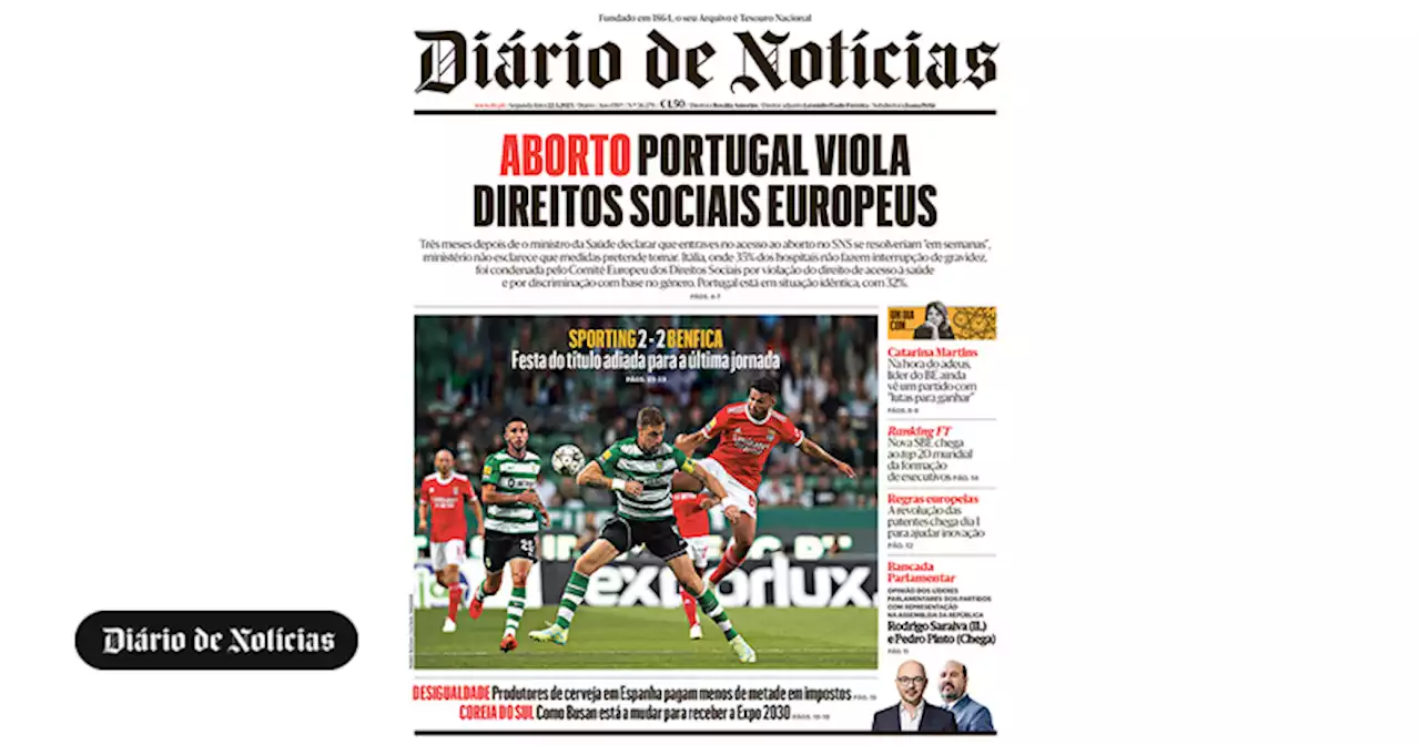 A primeira página do DN desta segunda-feira