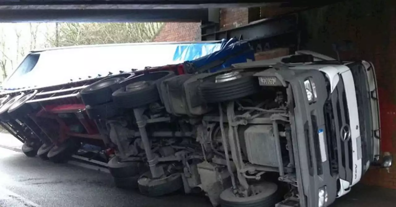 Glasgow train services cancelled as lorry strikes rail bridge and flips on side