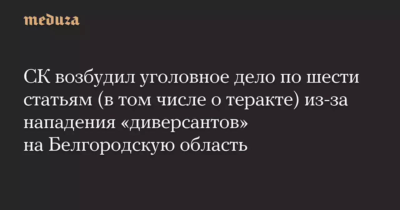 СК возбудил уголовное дело по шести статьям (в том числе о теракте) из-за нападения «диверсантов» на Белгородскую область — Meduza