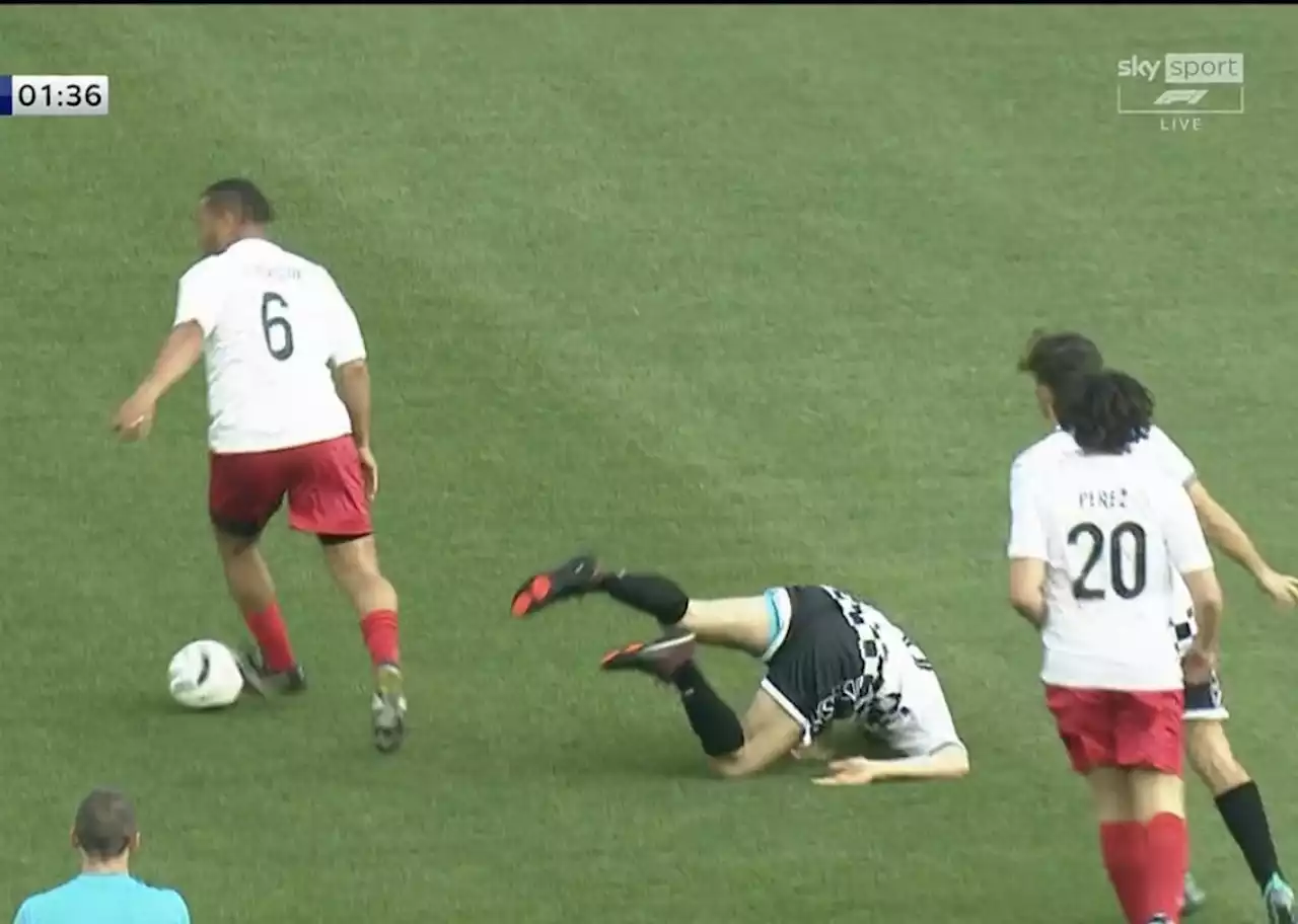 Charles Leclerc face-plants then misses open goal in F1 charity football match